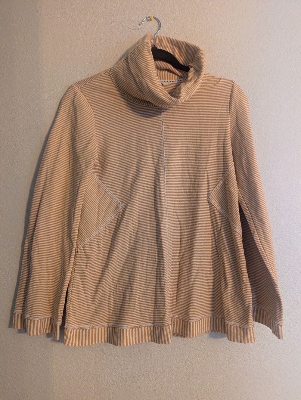 Maeve Cream and Tan Striped Turtleneck Sweater